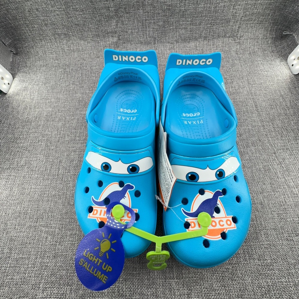Crocs Disney Pixar Cars Lightning McQueen Dinoco Blue Light Up Clogs Women 9 NEW - Picture 3 of 10